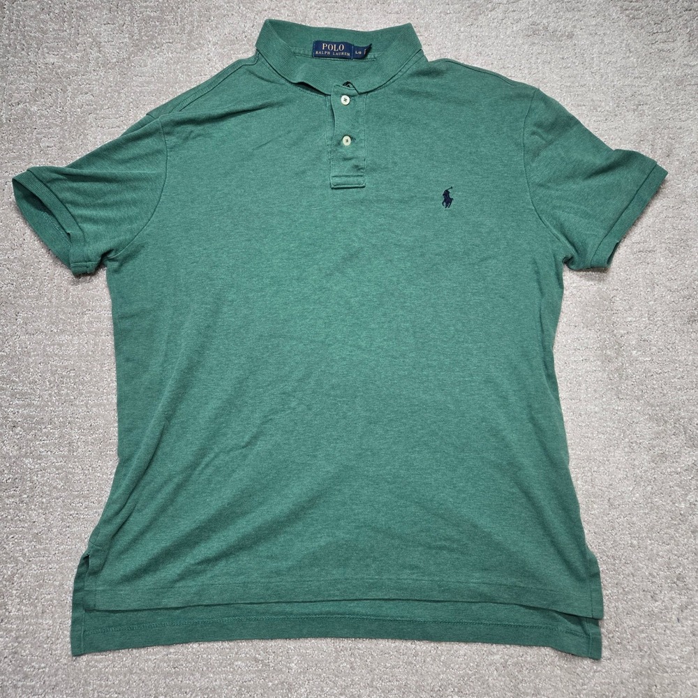 Polo Ralph Lauren Mens Green Heather Short Sleeve Pony Logo Polo Shirt Size L